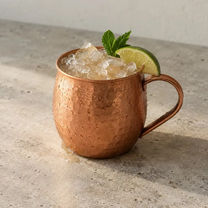 A Moon Mule kava mocktail in a copper mug