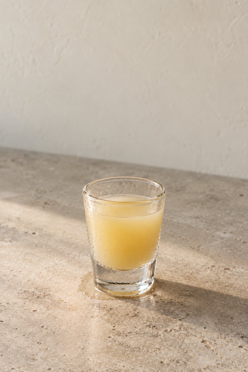 A chilled 1.5 oz shot of Kava Moon Signature